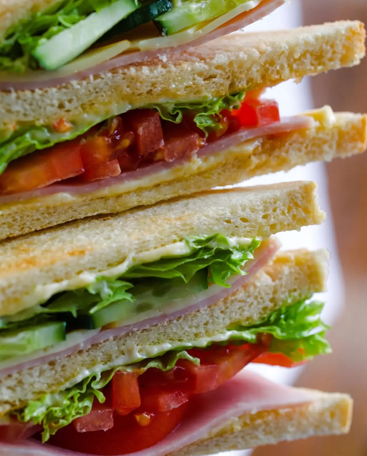 Club sandwich farcito con prosciutto, formaggio e verdure